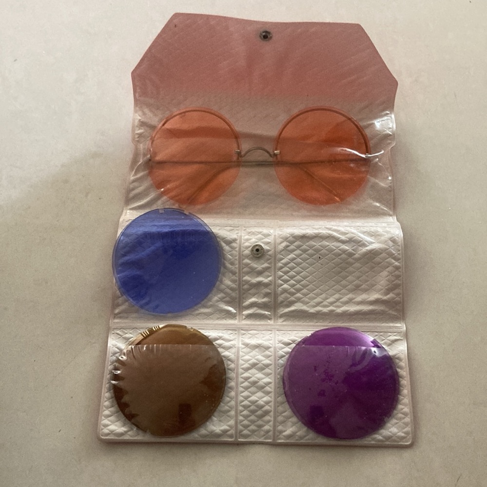 Vintage 1970s Sunglasses w/ Interchangeable Lenses Pink Blue Purple Brown France